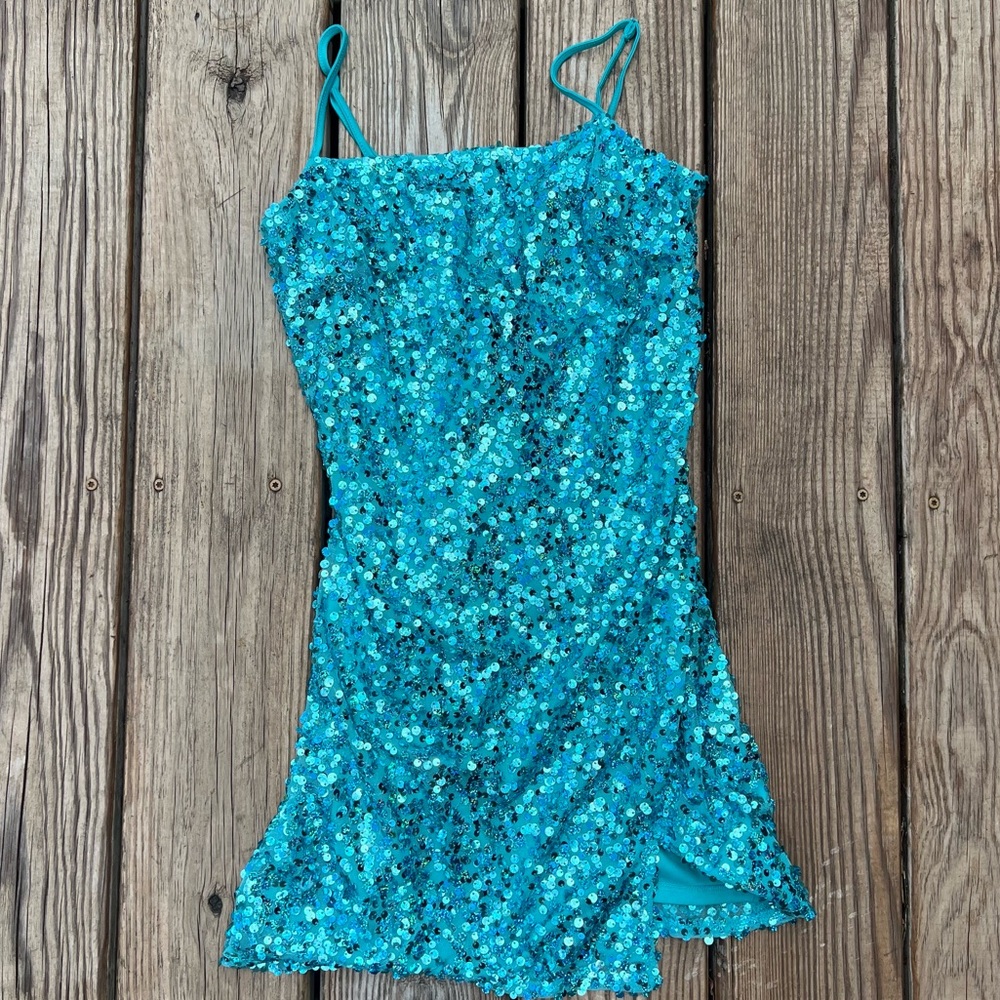 NWT wild fable | size medium | Sparkling Blue Sequin Dress with lace up back